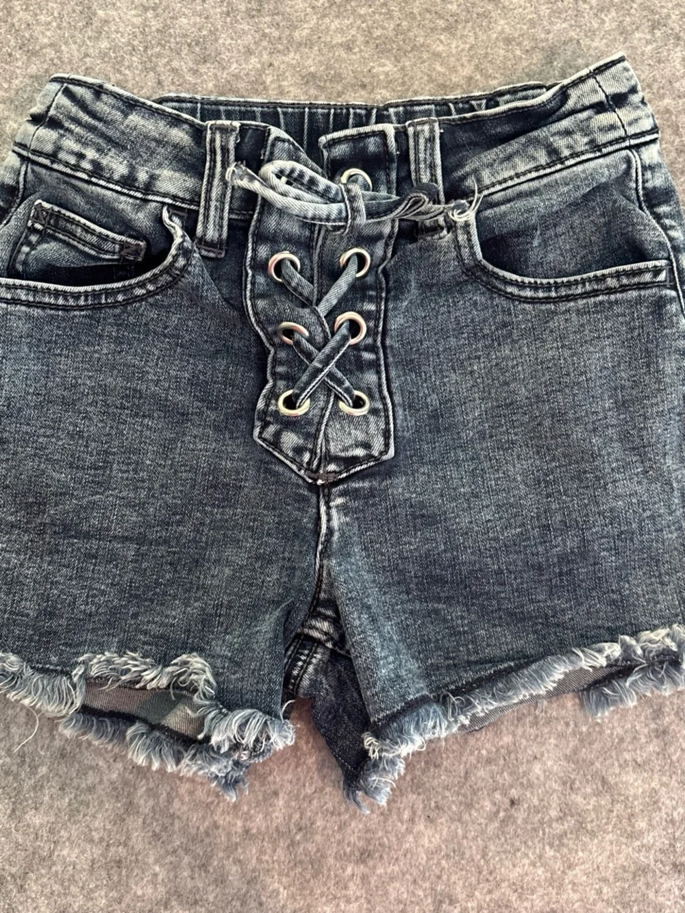 Justice Washed Blue Lace-Up High Waist Denim Shorts